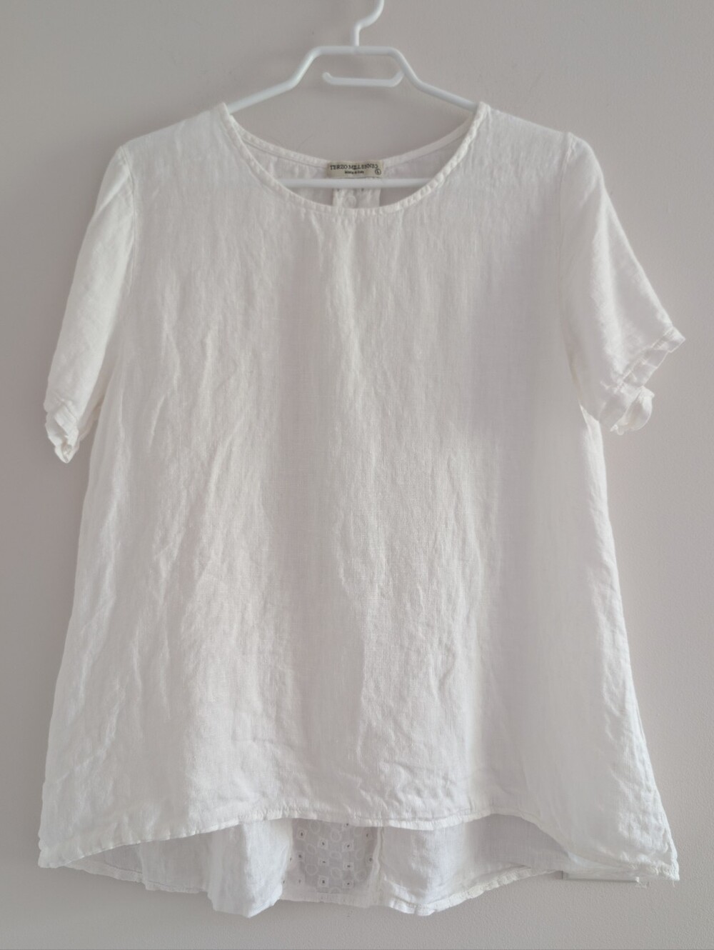 Women's White Short Sleeve Linen Tee